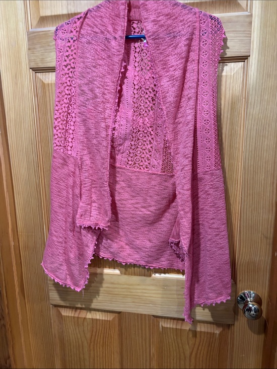 No Boundaries Tops - No Boundaries Pink Crochet-Trim Open Front Tunic